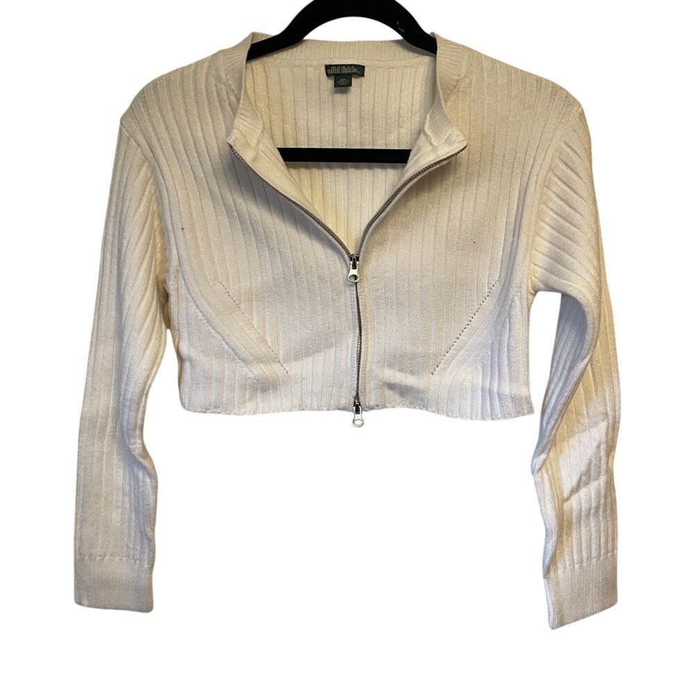 Wild Fable White Ribbed Cropped Two-Way Zip Cardigan Sweater XXS